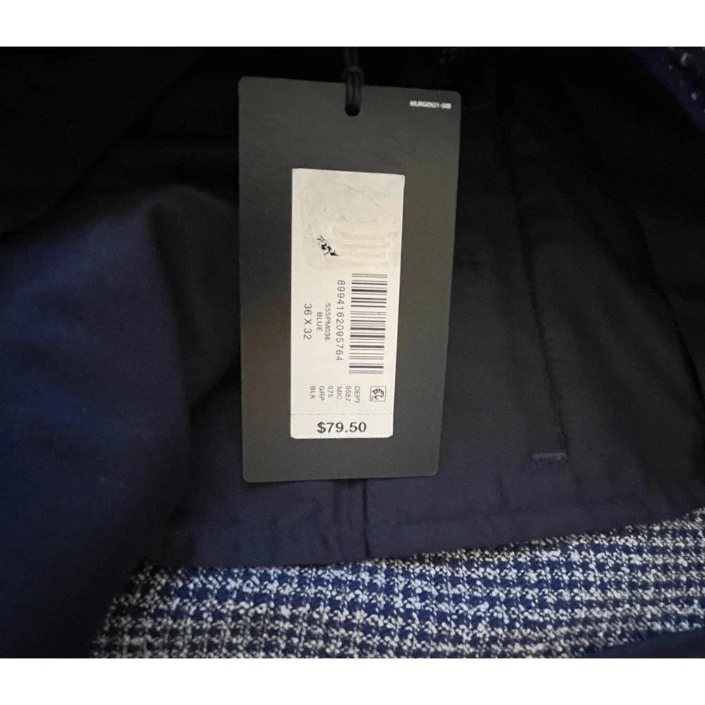 NEW Murano Alex Slim Fit Dress Pants Mens 36x32 Blue White Pattern Stretch Waist